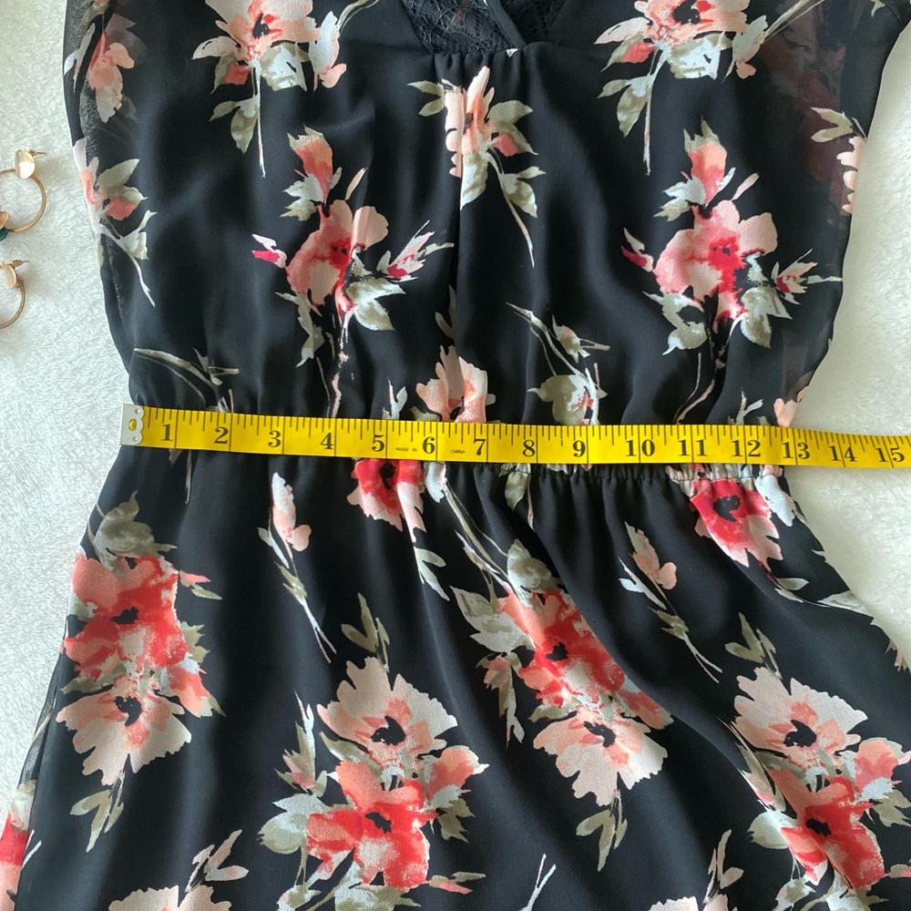 {WHBM}. Floral Black & Pink Chiffon Dress. - Picture 14 of 15
